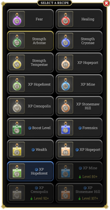 The interface as it appears at level 58 Alchemist