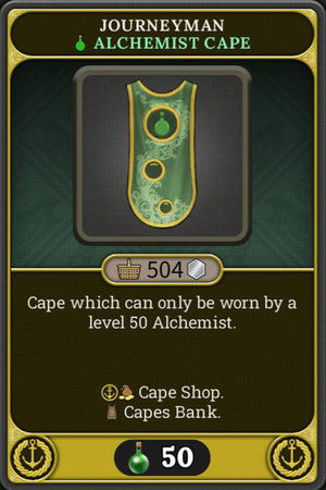 Info card for alchemist level 50 cape (journeyman)