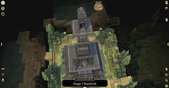 The Monument's appearance after all Medium Monument Piece pieces are handed in. Once this is done, the player can climb to the top through the doorway.